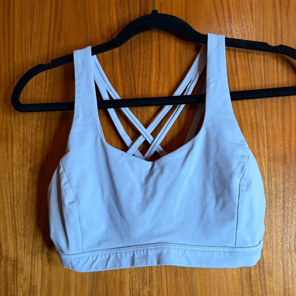 Lululemon Free To Be Wild Sports Bra Light Blue Strappy Back Yoga Nulu Size 6